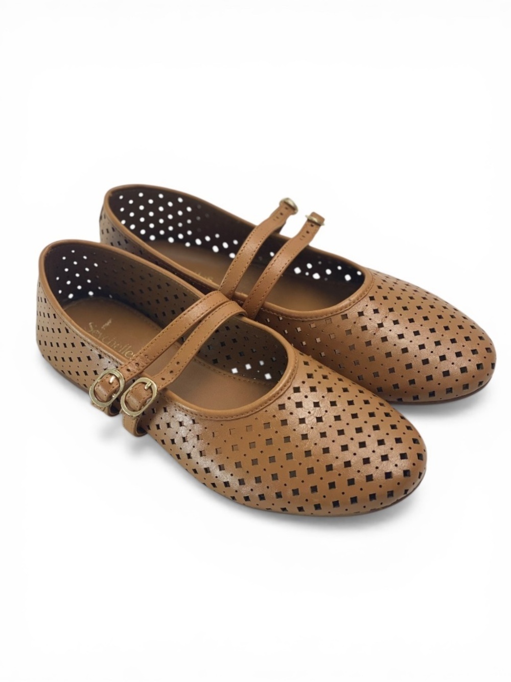 Seychelles Royal Perforated Leather Mary Jane Ballet Flats Tan Brown 9.5